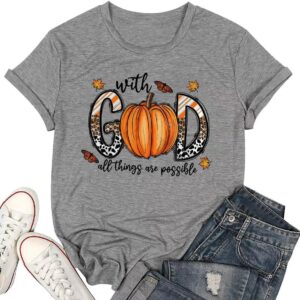 Camisetas femininas com God All Things are Possible camiseta com frases de fé, cristão, verão, Jesus Graphic, camiseta casual