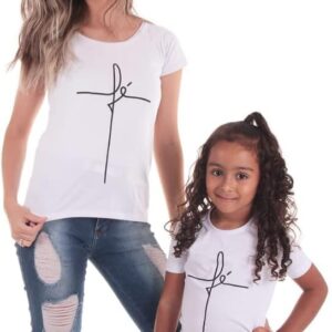 Kit 2 Tshirts Tal Mãe Tal Filha Baby Look Estampa Gospel Fé