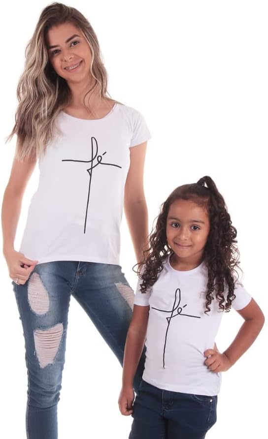 Kit 2 Tshirts Tal Mãe Tal Filha Baby Look Estampa Gospel Fé