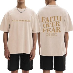 Camiseta masculina Christian Faith Over Fear Camiseta Lord Jesus Religious manga curta camiseta estampada vintage lavada