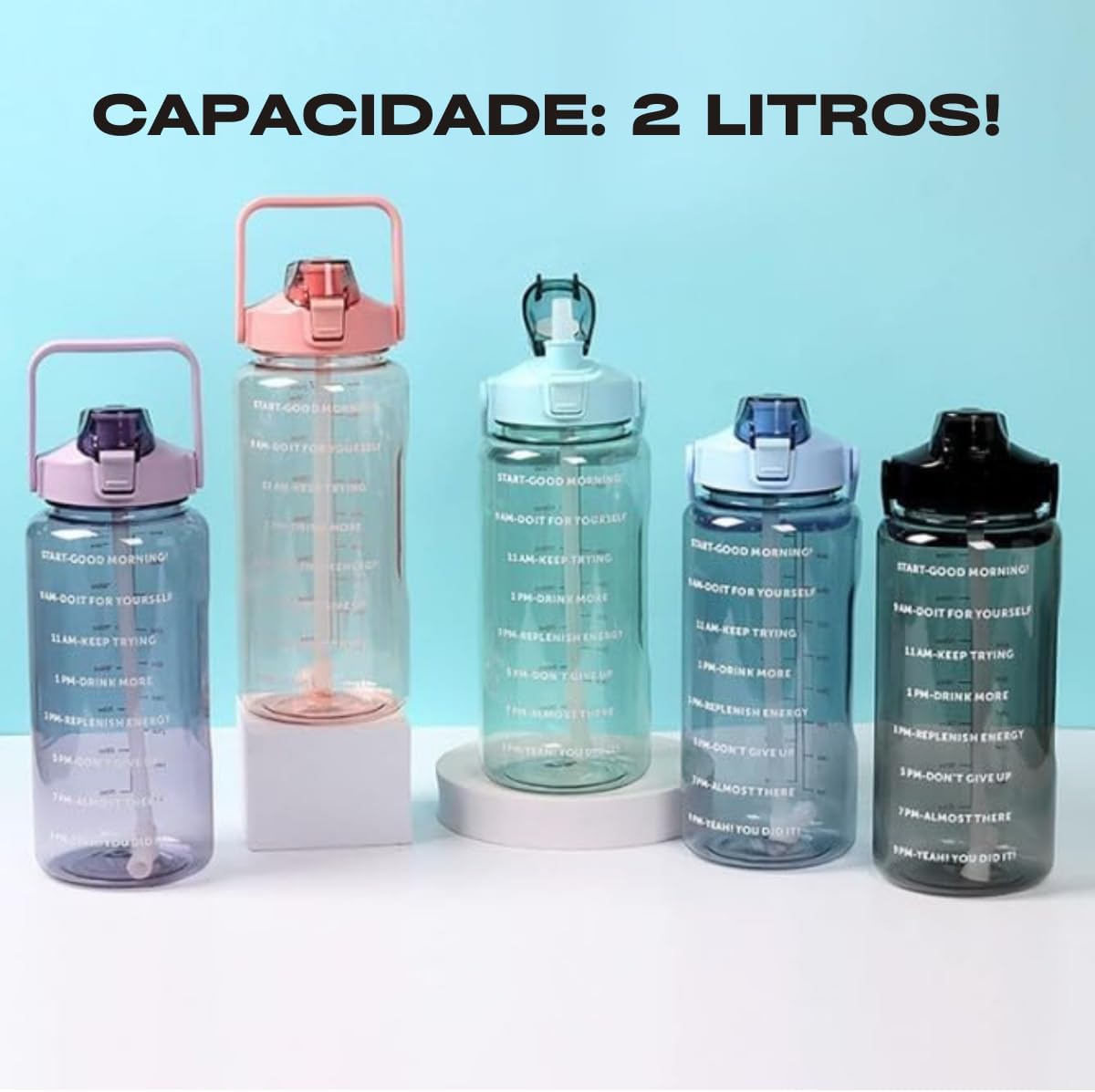 Garrafa de Água 2 Litros com Canudo para Esportes, Academia, Acampamento, Escola Squeeze Casa Buritis - Imagem 2
