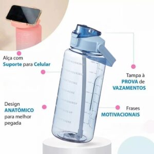 Garrafa de Água 2 Litros com Canudo para Esportes, Academia, Acampamento, Escola Squeeze Casa Buritis